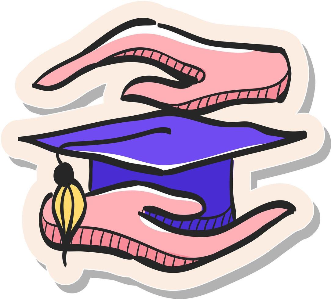 hand- getrokken hand- Holding diploma icoon in sticker stijl vector illustratie
