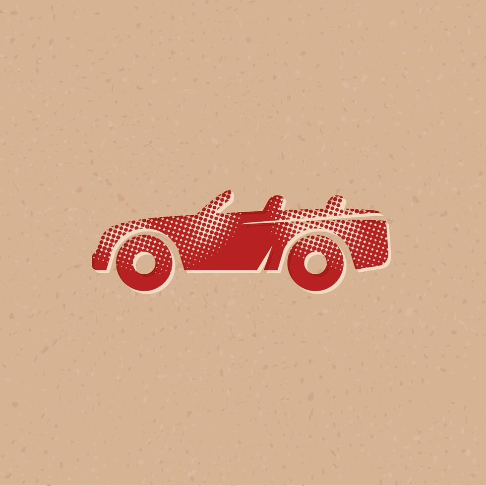 sport auto halftone stijl icoon met grunge achtergrond vector illustratie