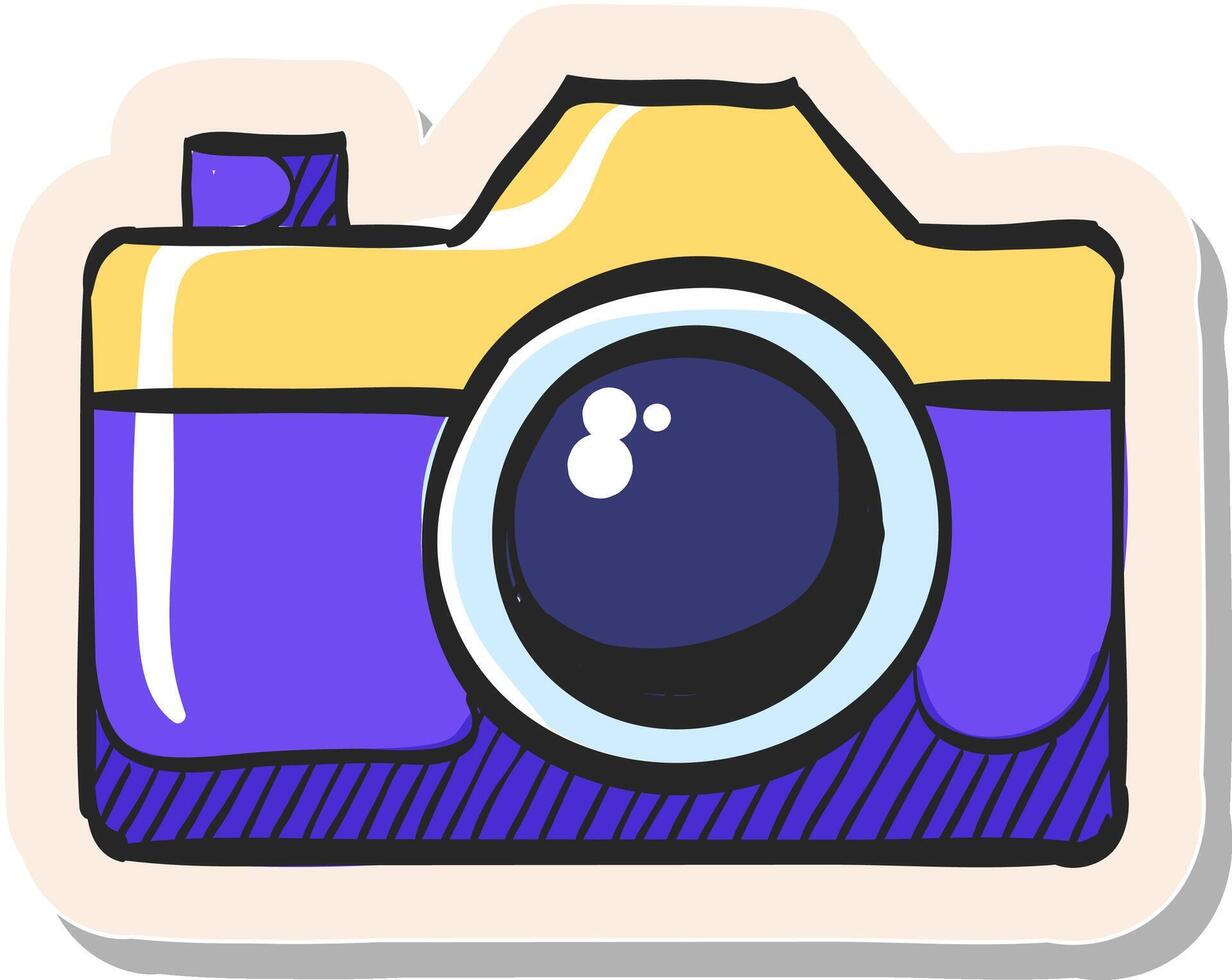 hand- getrokken camera icoon in sticker stijl vector illustratie