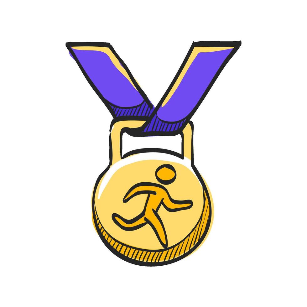 atletisch medaille icoon in hand- getrokken kleur vector illustratie