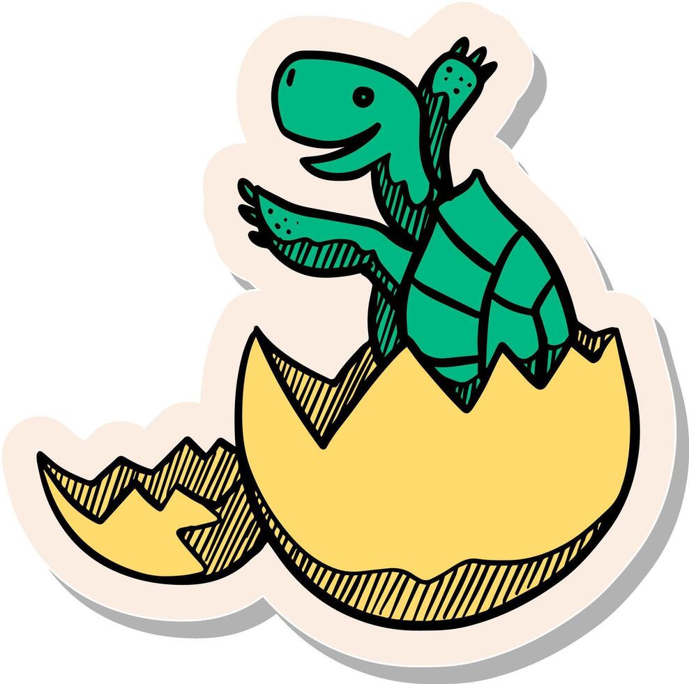 hand- getrokken sticker stijl schildpad uitkomen icoon vector illustratie