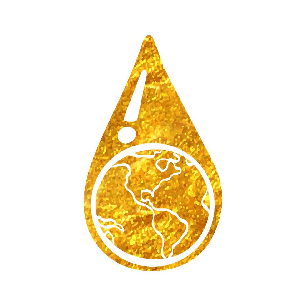hand- getrokken aarde water laten vallen icoon in goud folie structuur vector illustratie