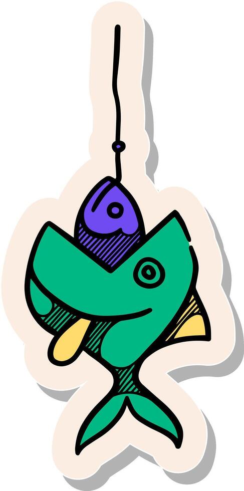 hand- getrokken sticker stijl vis aan het eten aas icoon bedrijf metafoor vector illustratie