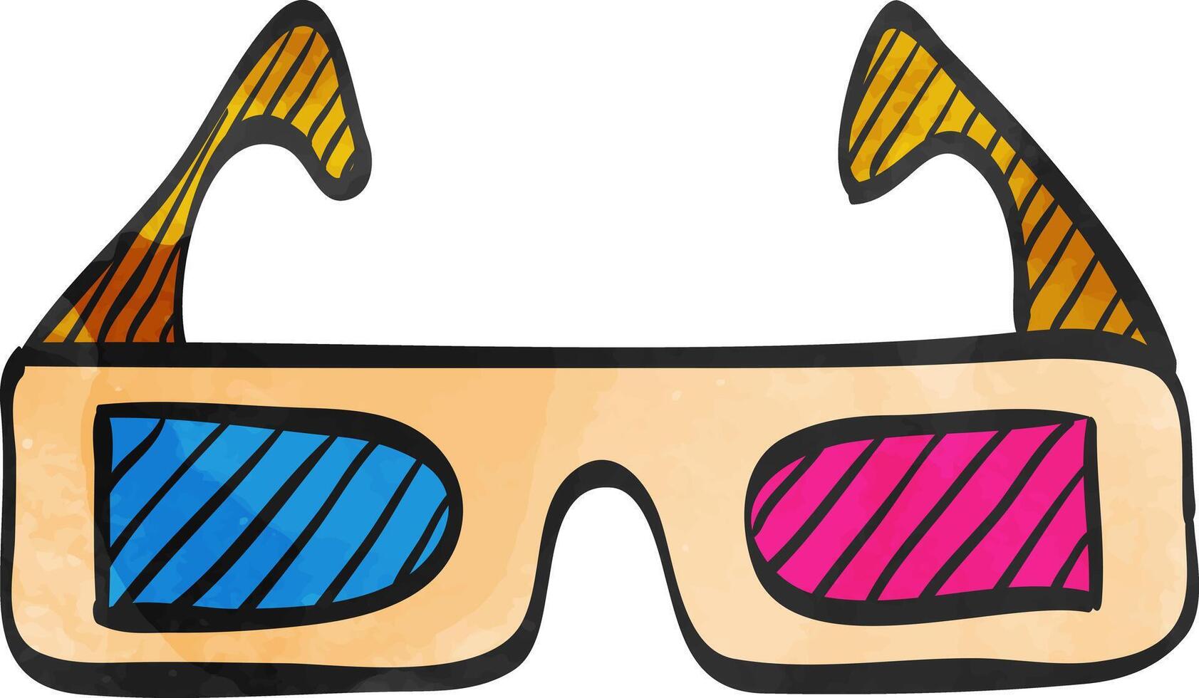 3d bril icoon in kleur tekening. voorwerp vermaak drie dimensionaal visie aan het kijken film film vector