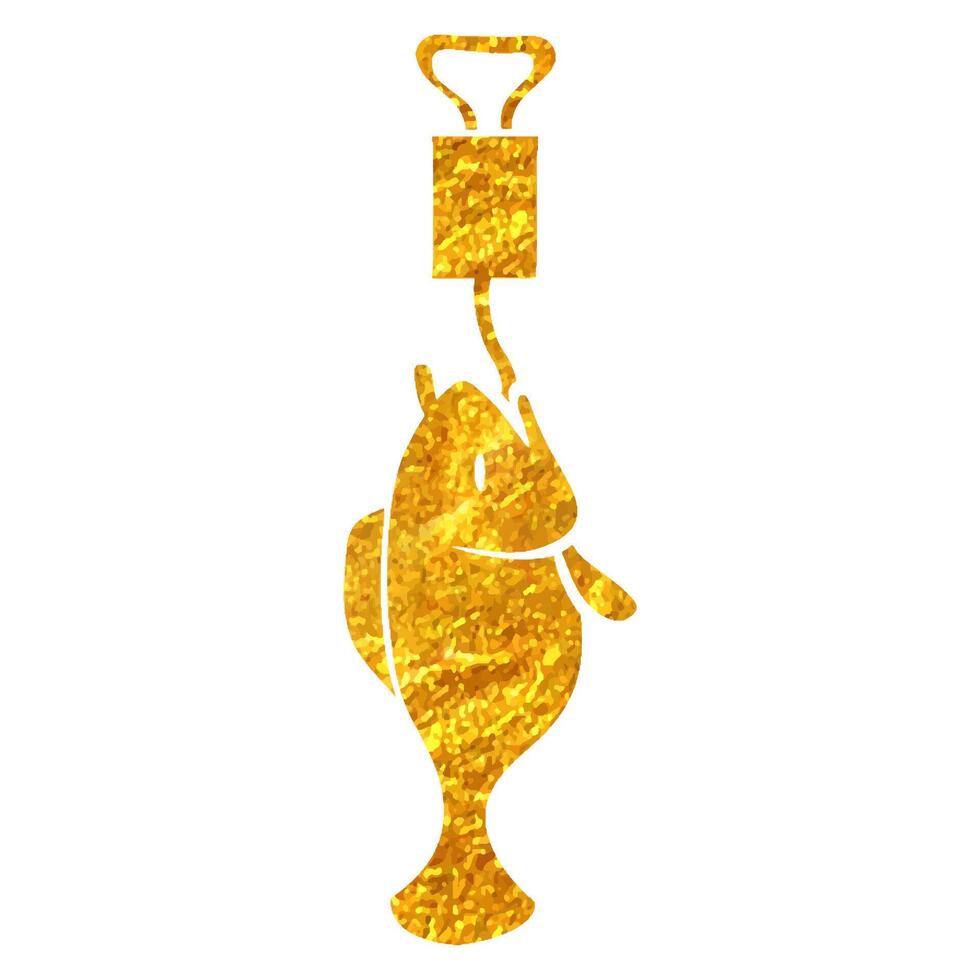 hand- getrokken visvangst schaal icoon in goud folie structuur vector illustratie
