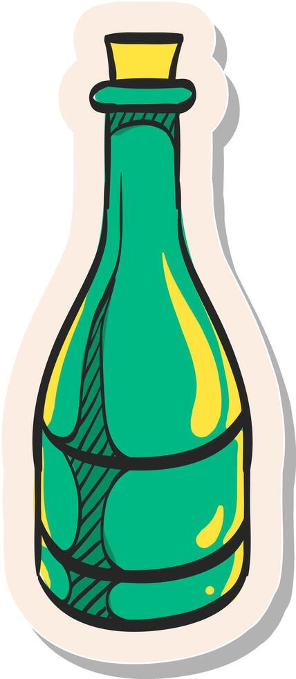 hand- getrokken sticker stijl icoon wijn fles vector