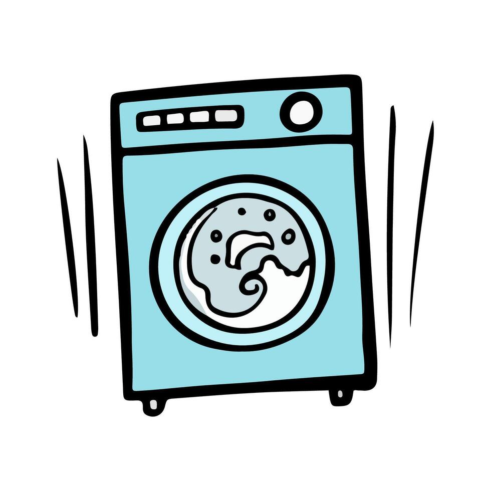 het wassen machine hand- getrokken vector kleur illustratie