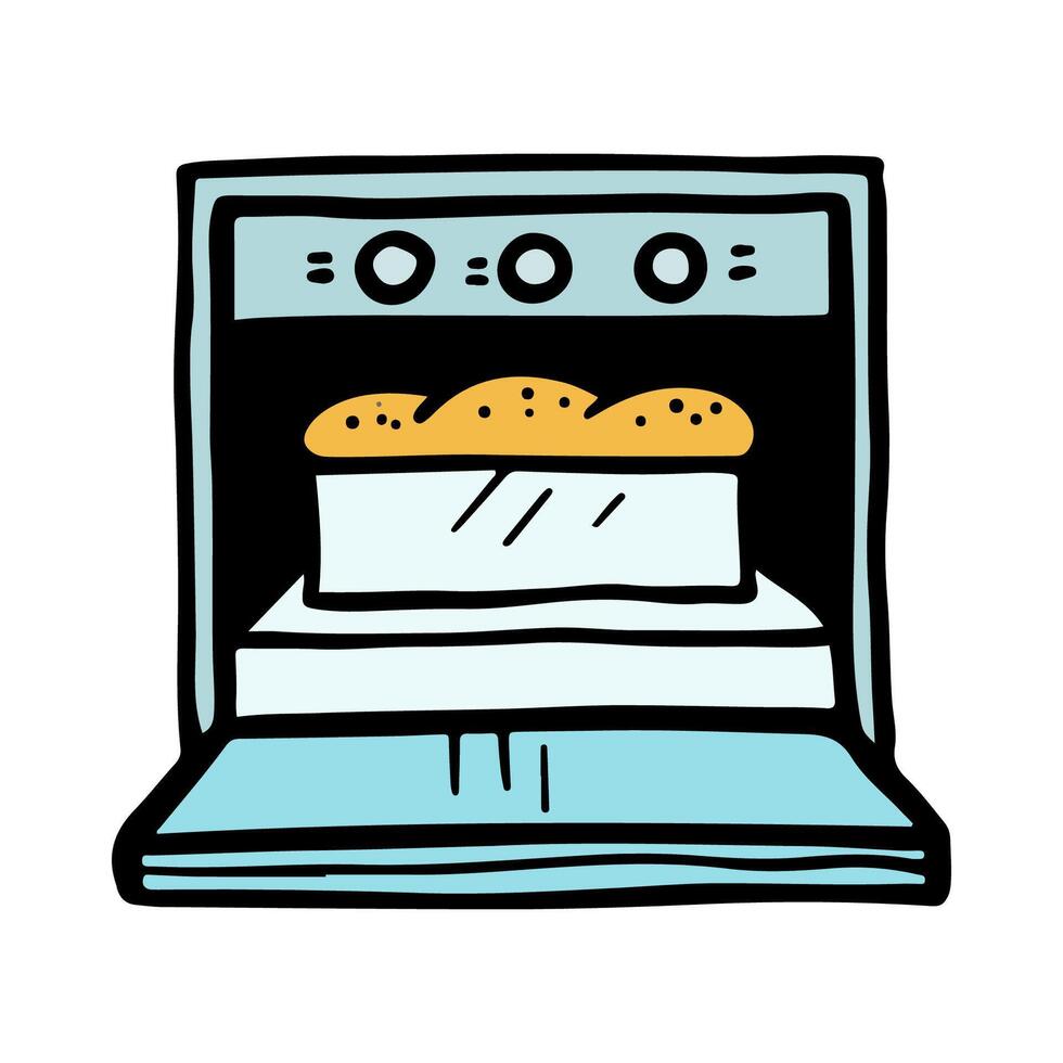 brood gebakken in oven. hand- getrokken vector kleur illustratie.