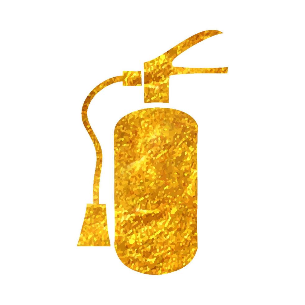 hand- getrokken brand brandblusser icoon in goud folie structuur vector illustratie