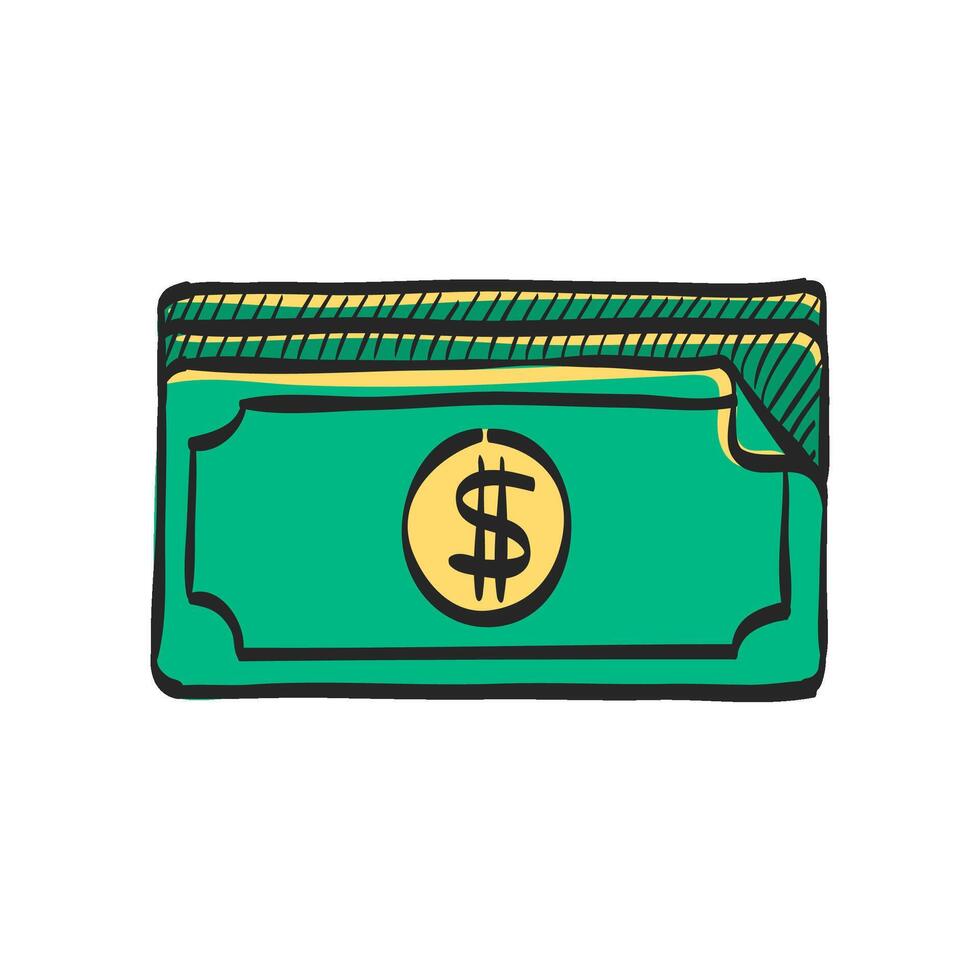 geld icoon in hand- getrokken kleur vector illustratie