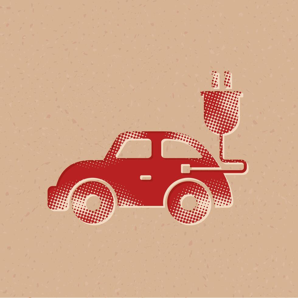 elektrisch auto halftone stijl icoon met grunge achtergrond vector illustratie