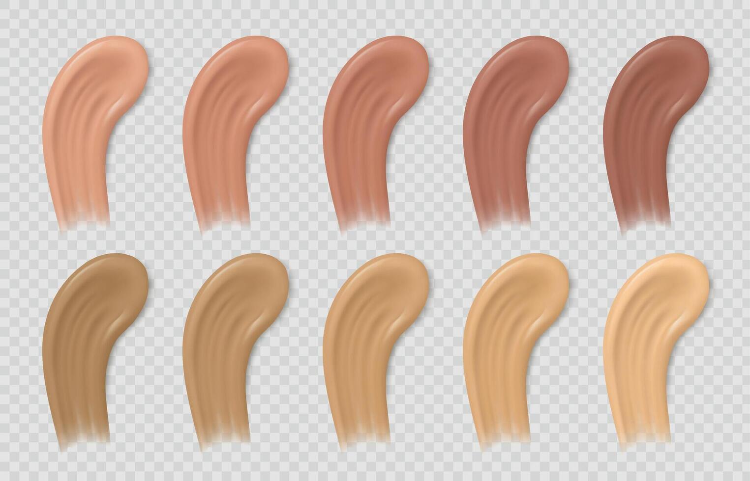 kleur fundament vlekken. vloeistof beige en bruin concealer toon slagen. realistisch kunstmatig room baseren stalen. bedenken monsters vector reeks