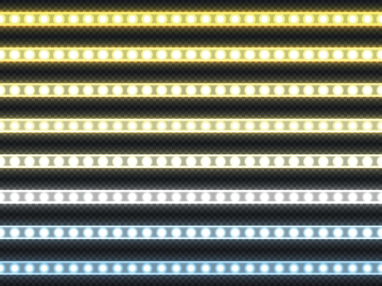 wit LED strip. realistisch wit licht decoratief lint van verschillend kleur temperatuur 3000 en 6500 Kelvin. vector gloeiend diode banden isoleren reeks