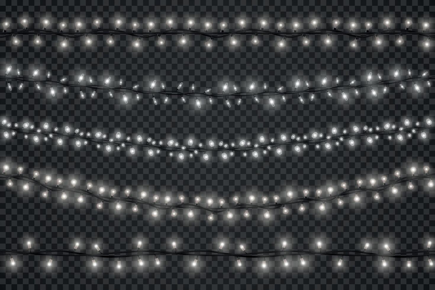 realistisch licht slingers met LED bollen voor feestelijk Kerstmis decoratie. wit gloeiend Kerstmis of gelukkig nieuw jaar draad met lampen vector reeks