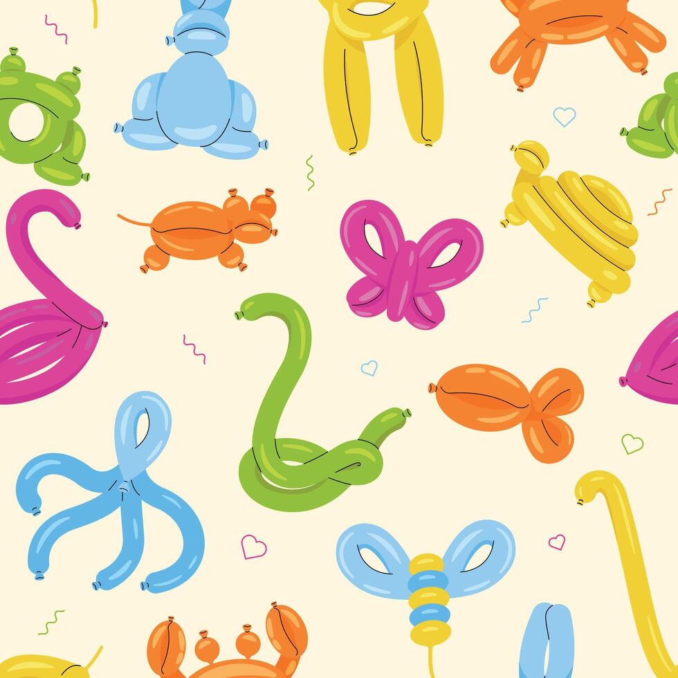 dier ballonnen patroon. naadloos tekenfilm helium ballonnen, schattig dier grappig speelgoed, verjaardag partij viering decoratie. vector geïsoleerd reeks