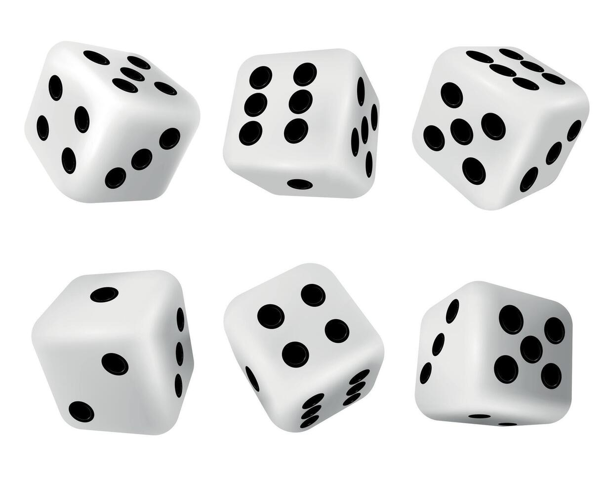 realistisch 3d rollend Dobbelsteen voor casino het gokken spellen. wit kubussen met stippen. vallend poker dood gaan voor willekeurig keuze in onzin. Dobbelsteen vector reeks