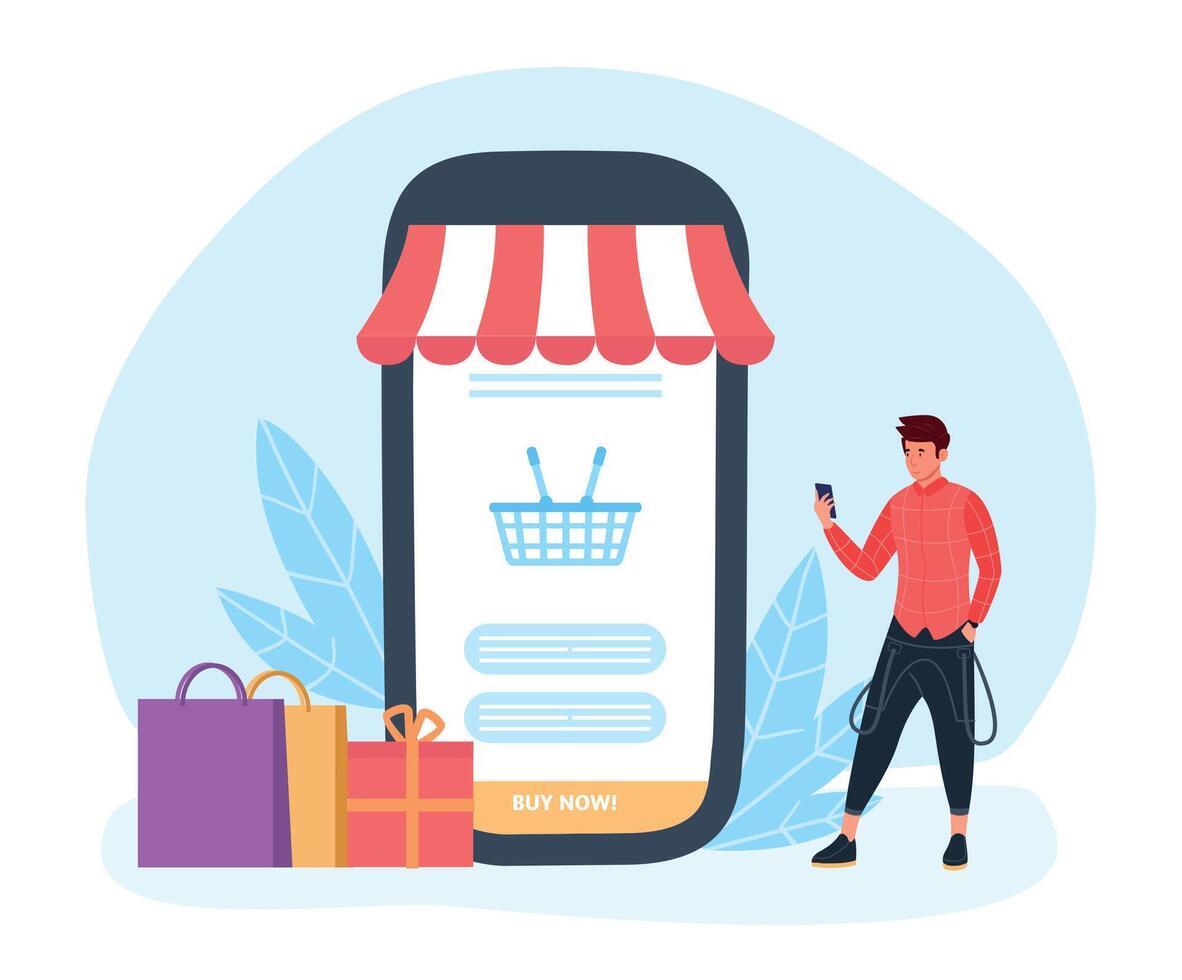 online winkelen, Mens kiezen item in smartphone vector