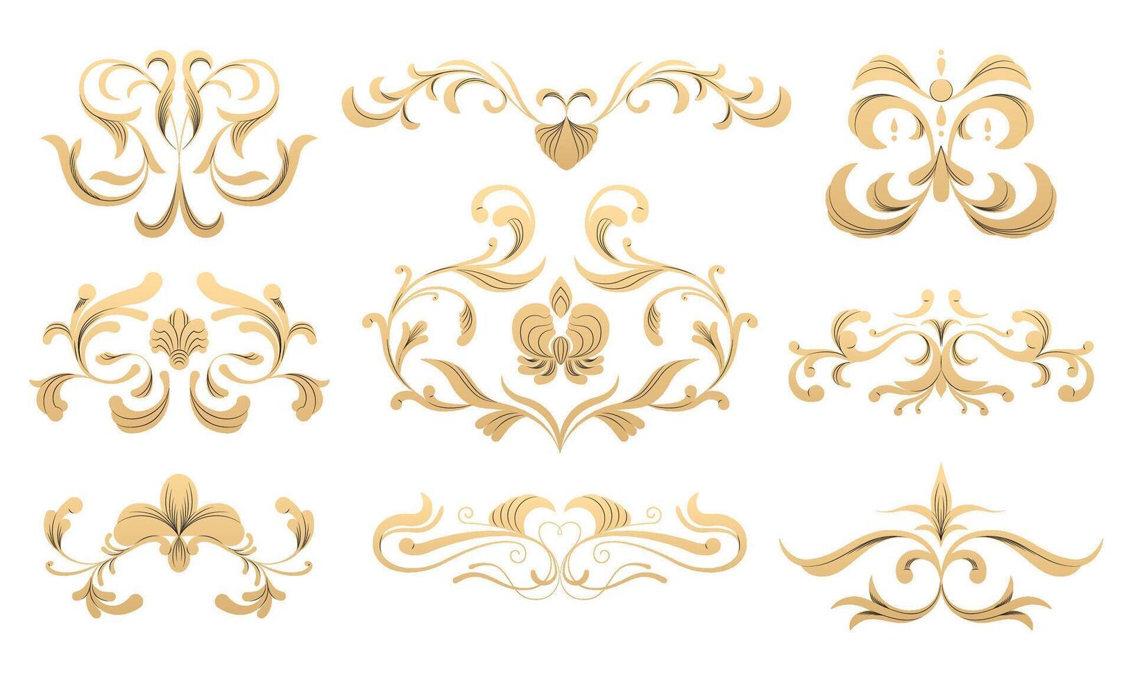 wijnoogst decoratief kader onderdelen. antiek sier- elementen, luxe floreren decoratief elementen, luxe bloemen motief voor uitnodiging ontwerp. vector geïsoleerd reeks