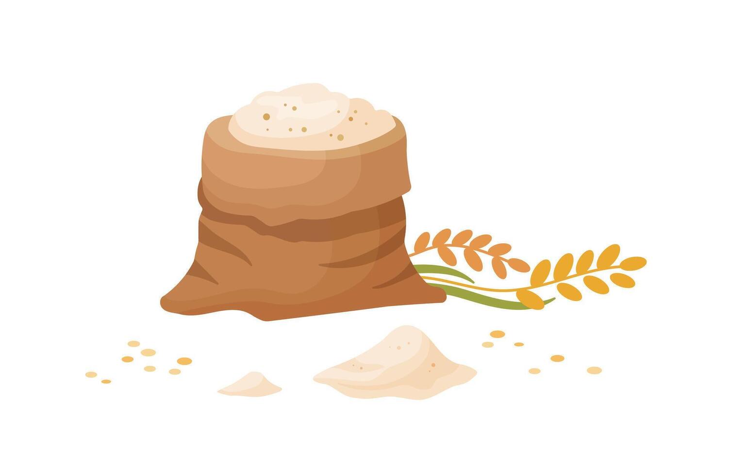 tarwe meel in jute zak met houten lepel. zak met tarwe meel en granen. meel baal in tekenfilm stijl. vector illustratie geïsoleerd Aan wit achtergrond.