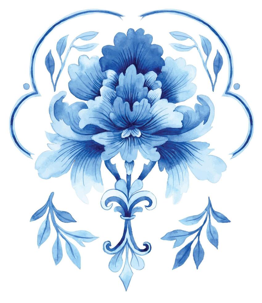 waterverf blauw damast ornament. klassiek wijnoogst ornament vector