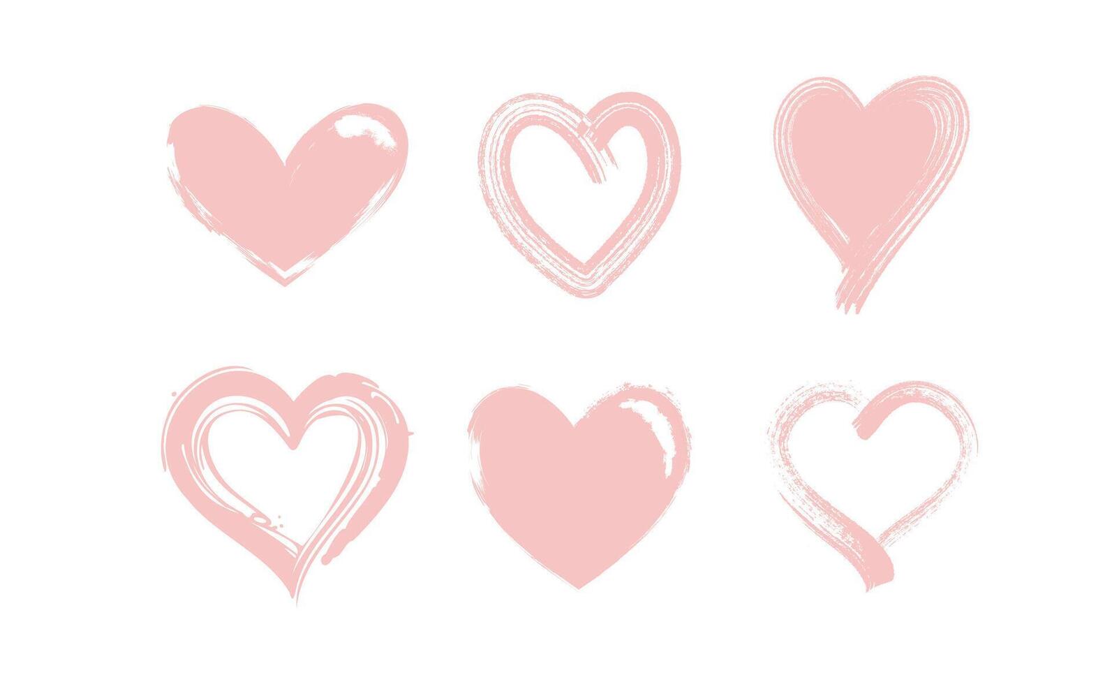 hart vorm illustraties gemaakt met borstel hartinfarct. vector verzameling van hand- getrokken grunge Valentijn harten. geïsoleerd Aan wit achtergrond.