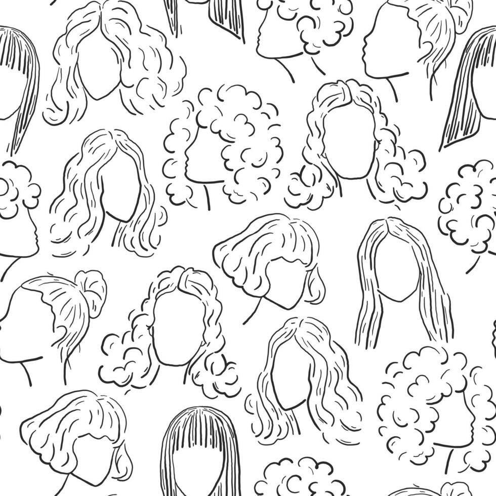 hand- getrokken gemakkelijk vrouw gezichten naadloos patroon. monochroom ontwerp voor kleding stof, textiel, omslag, omhulsel papier vector