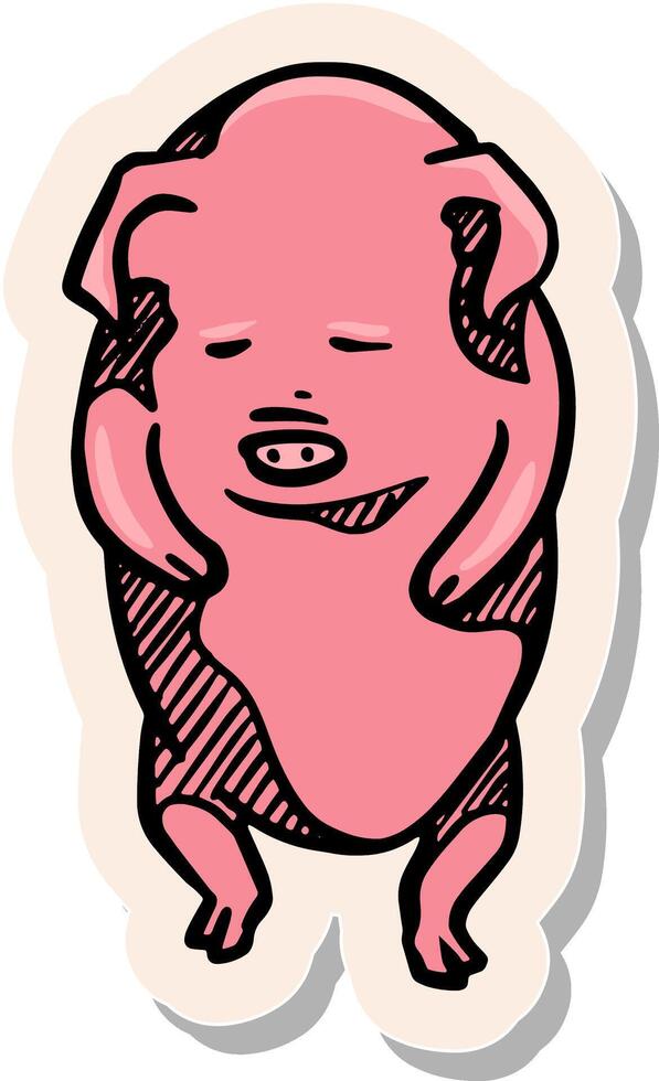 hand- getrokken varken dier karakter concept in sticker stijl vector illustratie