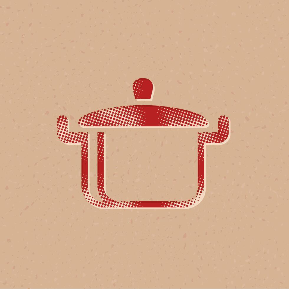 Koken pan halftone stijl icoon met grunge achtergrond vector illustratie