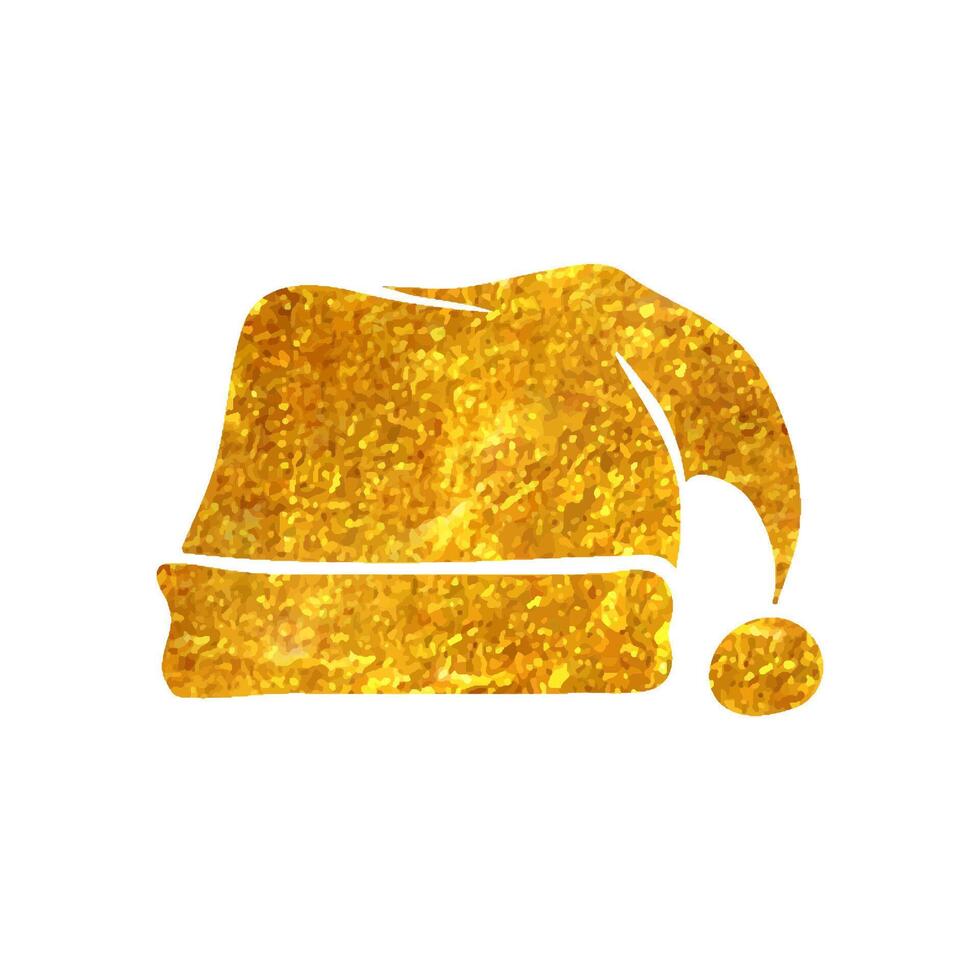 hand- getrokken de kerstman hoed icoon in goud folie structuur vector illustratie
