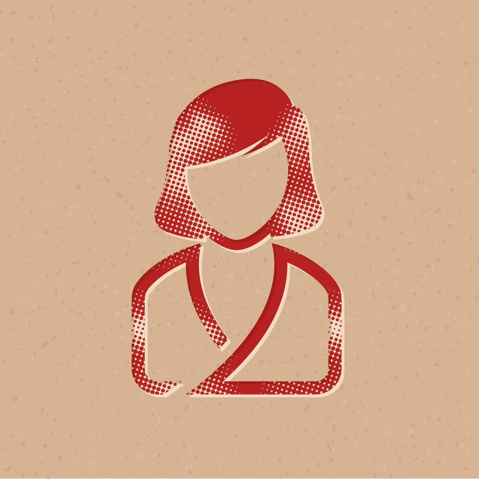 vrouw spa cliënt halftone stijl icoon met grunge achtergrond vector illustratie