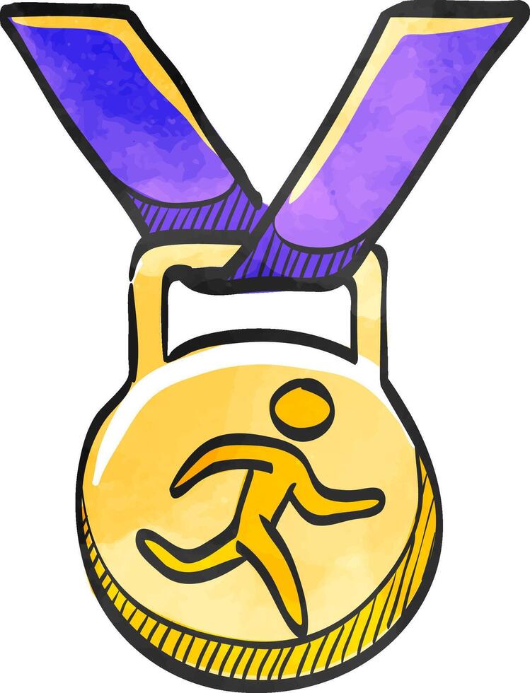 atletisch medaille icoon in waterverf stijl. vector