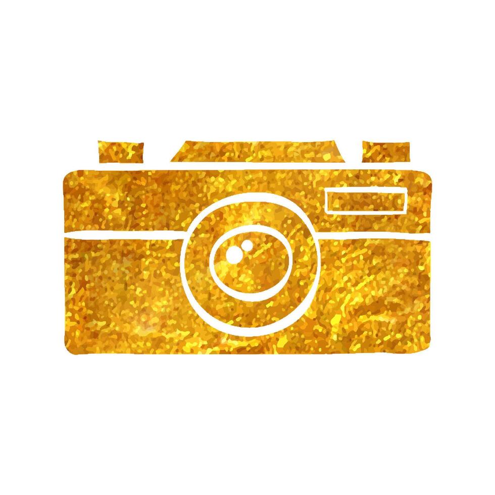 hand- getrokken reeks vinder camera icoon in goud folie structuur vector illustratie