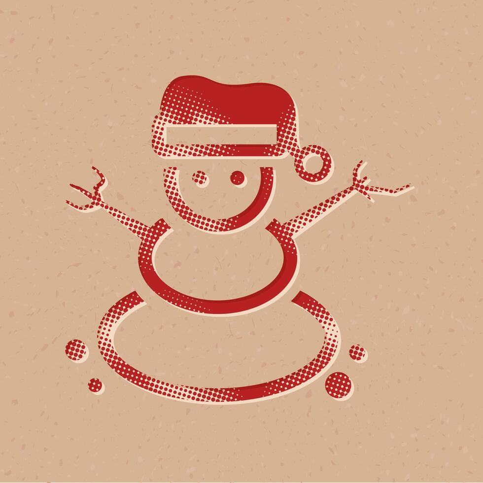 sneeuwman halftone stijl icoon met grunge achtergrond vector illustratie