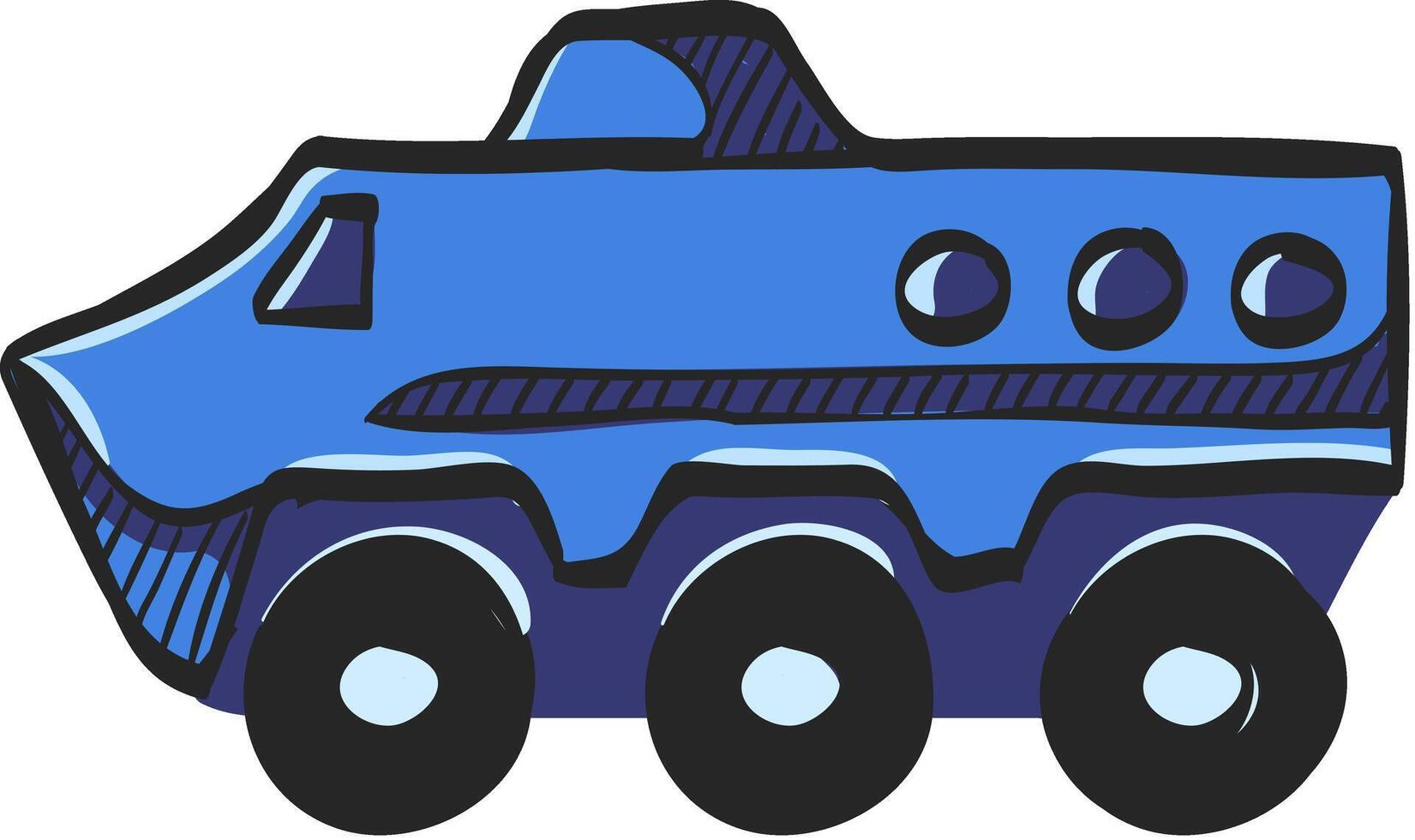 gepantserd voertuig icoon in hand- getrokken kleur vector illustratie