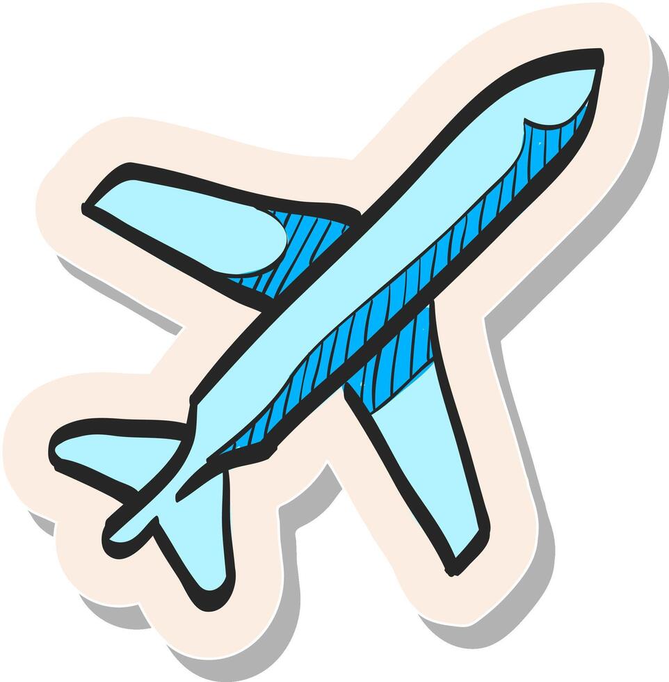 hand- getrokken vliegtuig icoon in sticker stijl vector illustratie