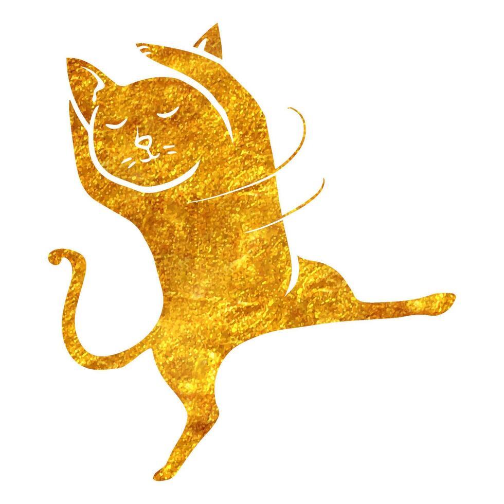 hand- getrokken goud folie structuur dansen kat. vector illustratie.