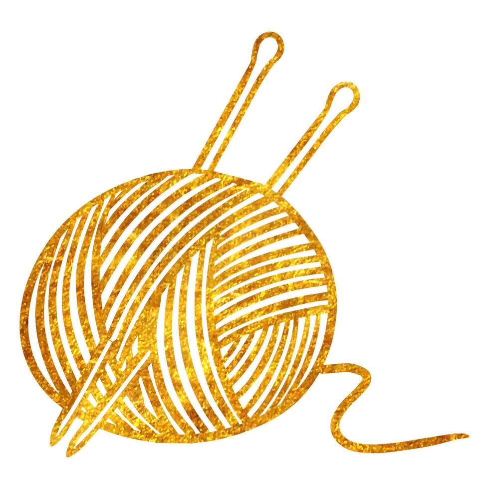 hand- getrokken goud folie structuur garen en naalden illustratie. hand- ambacht. vector
