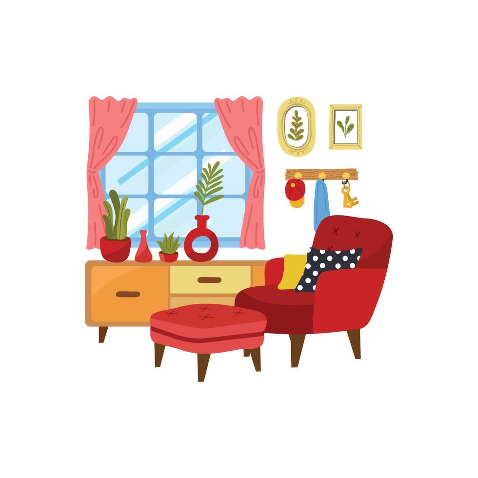 een reeks van meubels in leven kamer vlak stijl illustratie vector