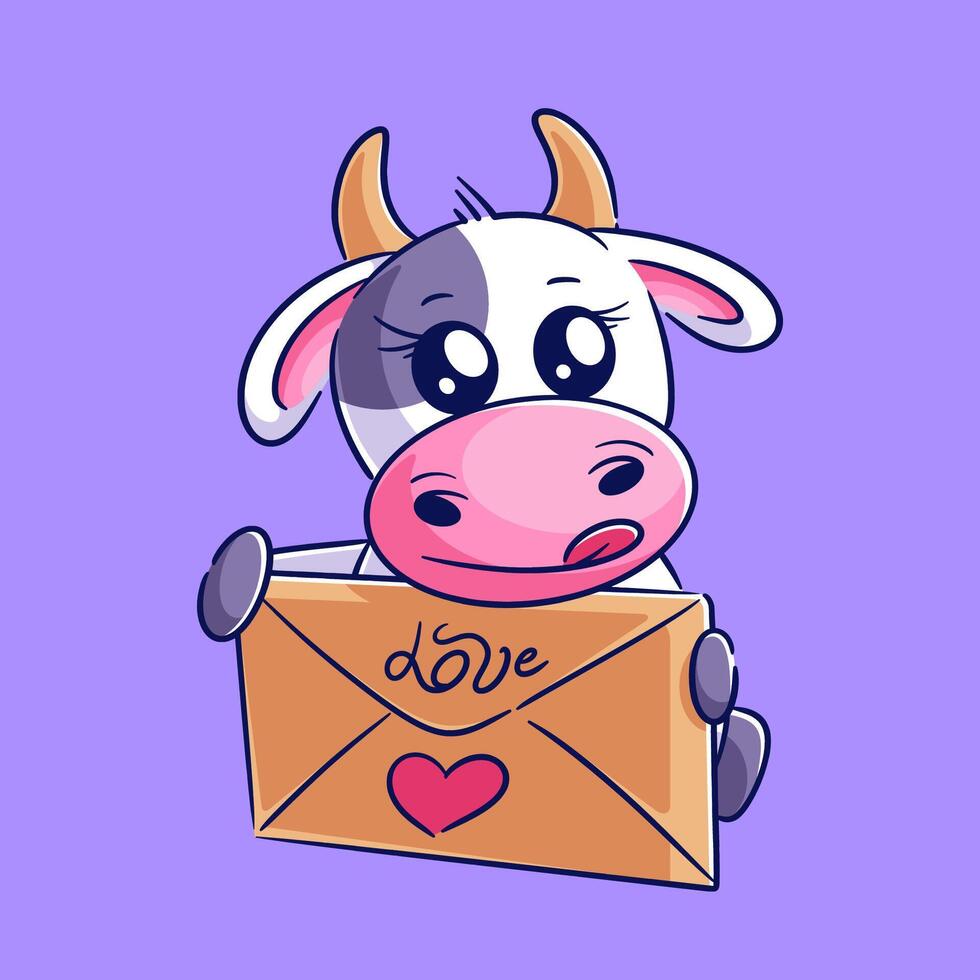schattig koe draag- een liefde kaart vector
