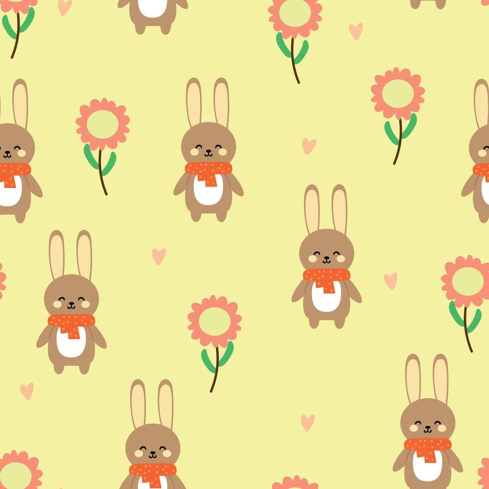 naadloos patroon met schattig tekenfilm konijnen en bloemen voor kleding stof afdrukken, textiel, geschenk omhulsel papier. kinderen kleurrijk vector, vlak stijl vector