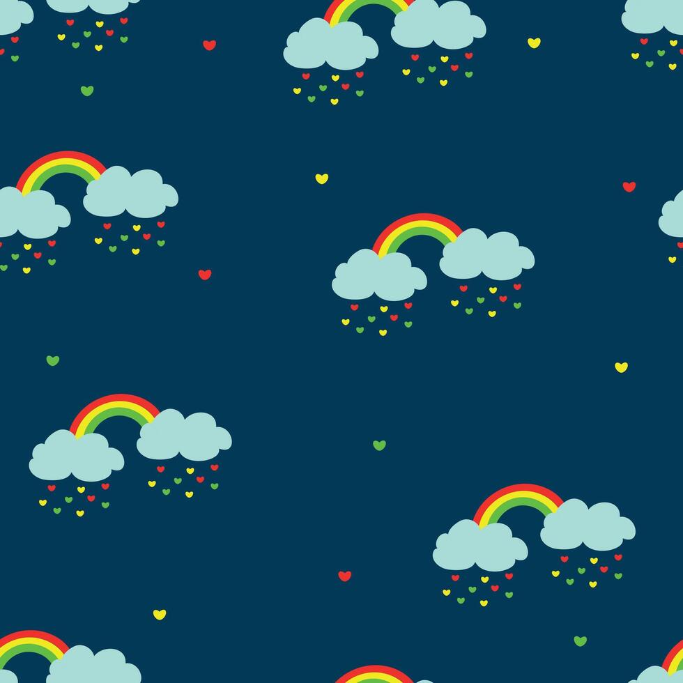 naadloos patroon met schattig tekenfilm wolken en regenbogen voor kleding stof afdrukken, textiel, geschenk omhulsel papier. kinderen kleurrijk vector, vlak stijl vector