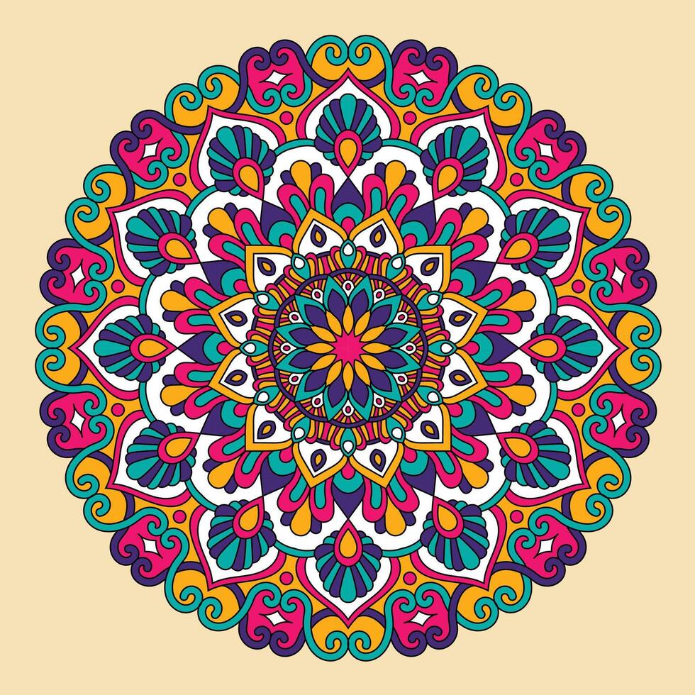 vector hand- getrokken tekening mandala. etnisch mandala met kleurrijk ornament. helder kleuren. geïsoleerd. illustratie Aan tekening stijl.