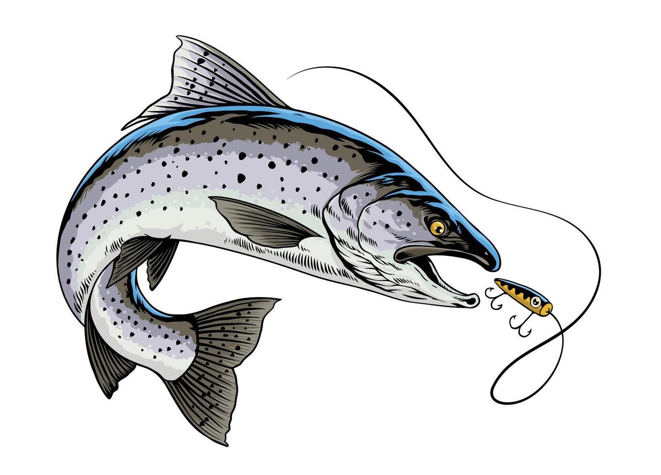 forel vis hand- getrokken illustratie vangen de visvangst lokken vector