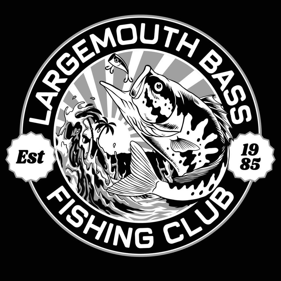 wijnoogst t-shirt ontwerp van Largemouth bas visvangst club vector