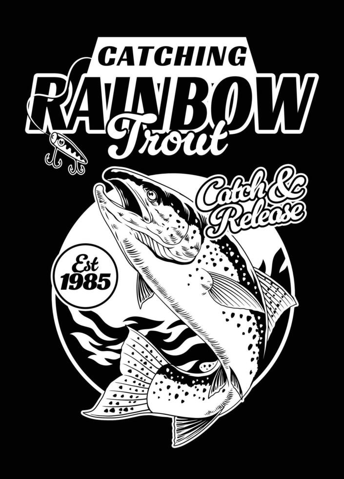 regenboog forel vis visvangst overhemd ontwerp wijnoogst vector