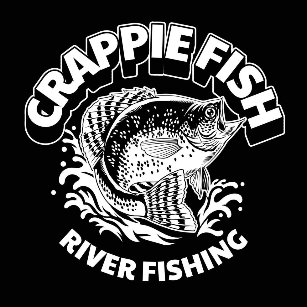 crappie vis overhemd ontwerp in wijnoogst stijl zwart en wit vector