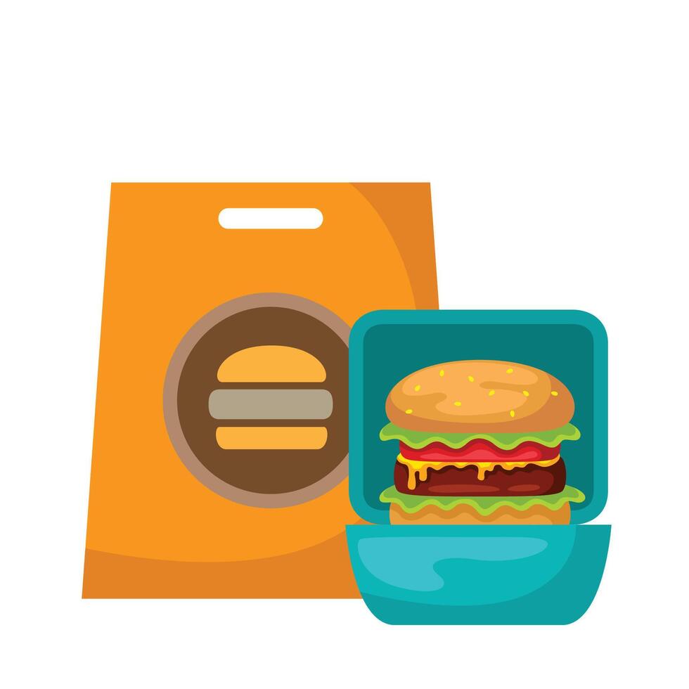hamburgers met doos icoon illustratie. vector ontwerp