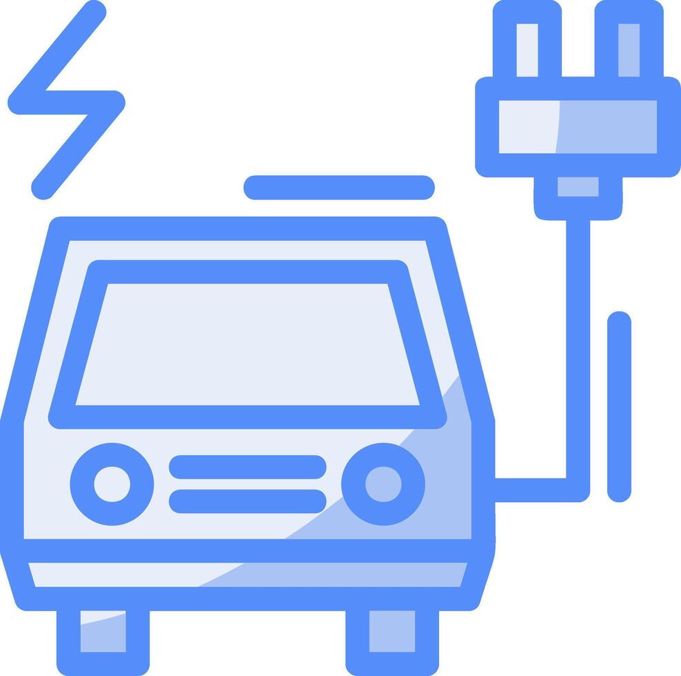 elektrisch voertuig opladen station lijn gevulde blauw icoon vector