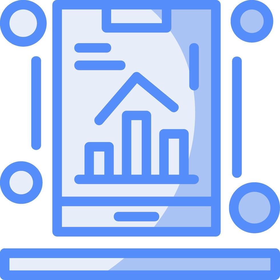 mobiel app analytics lijn gevulde blauw icoon vector