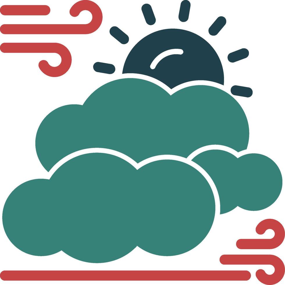 zon en wolken glyph twee kleur icoon vector